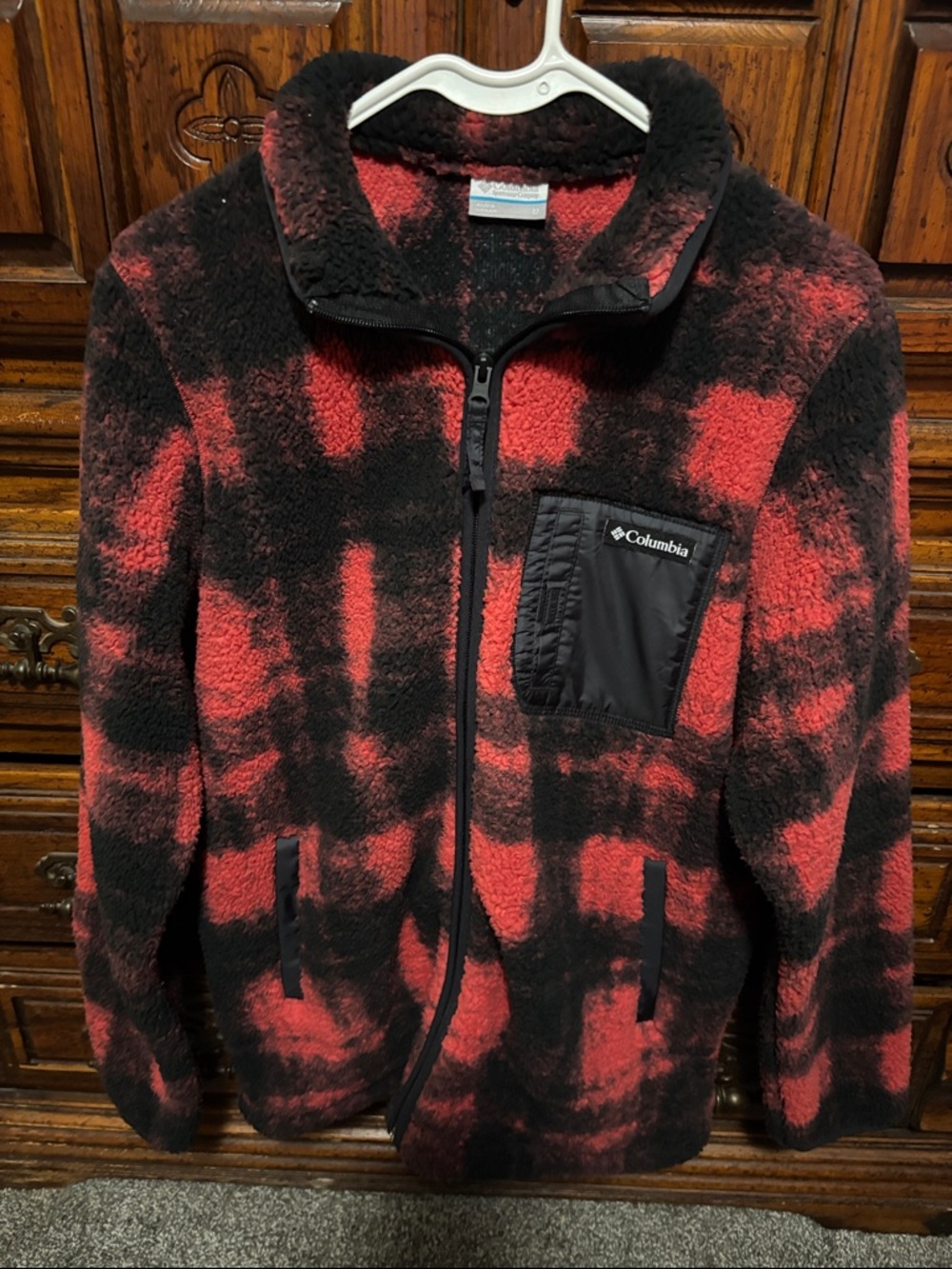 Columbia Black & Red Plush Sherpa Zip Jacket